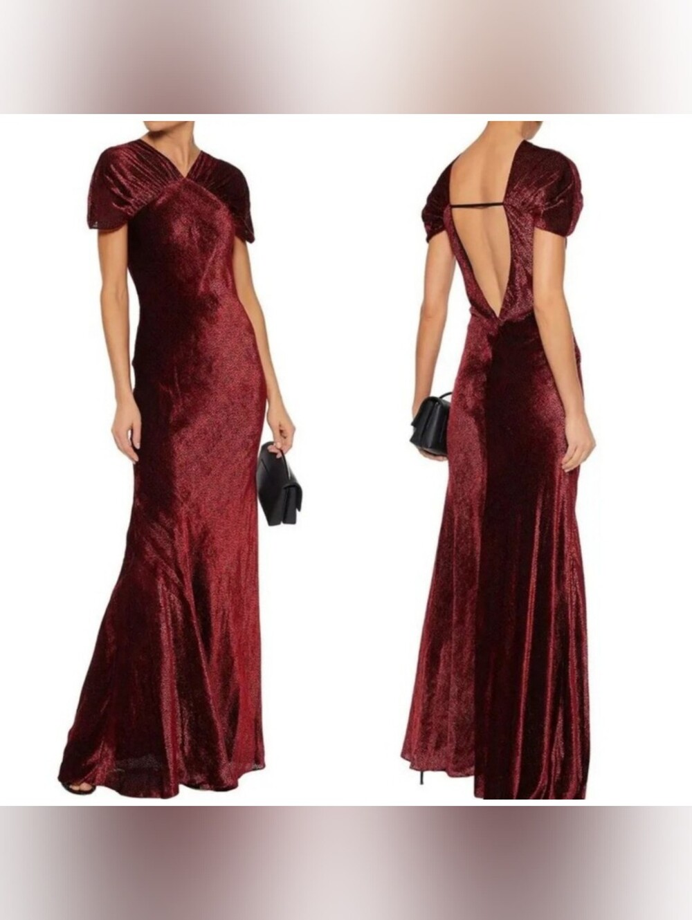 Rosetta Getti Ruched Devoré Velvet Gown, Size 6, Red, MSRP $2590